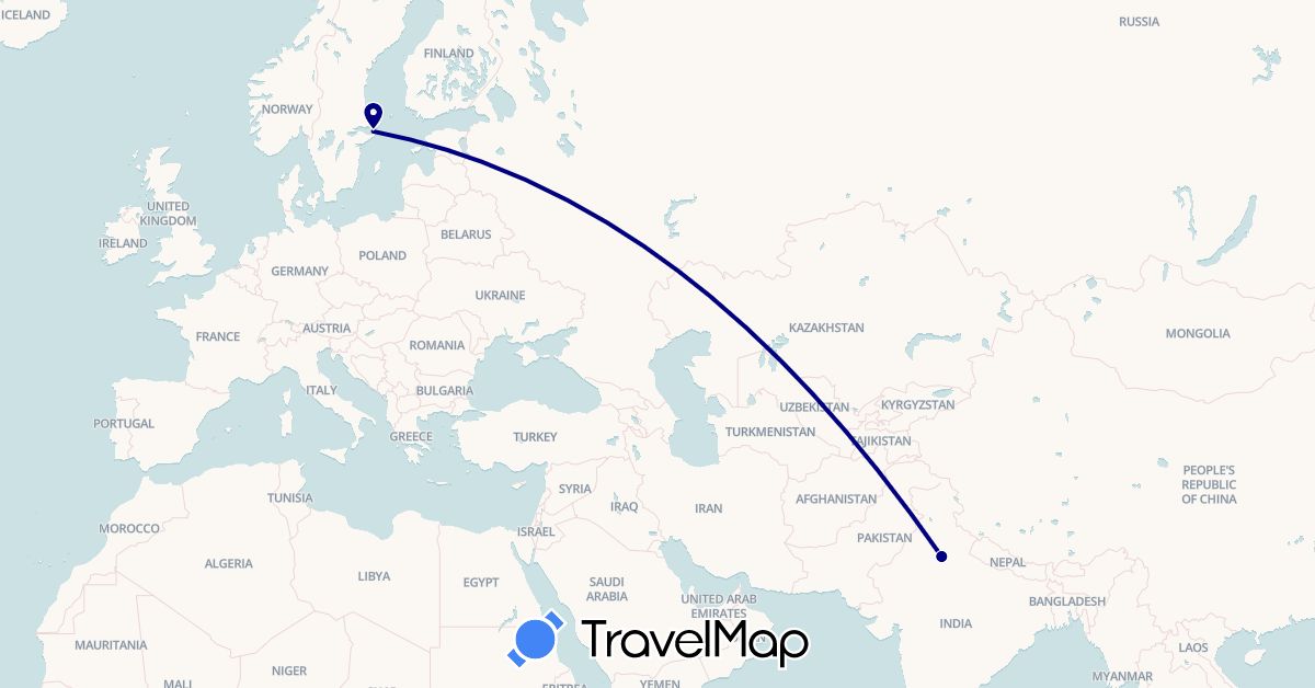 TravelMap itinerary: driving in India, Sweden (Asia, Europe)